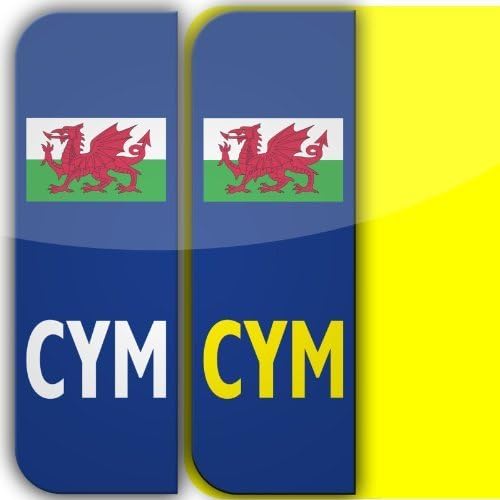 2 x Wales CYM Badge Car Number Plate Self-Adhesive Vinyl Stickers UK Legal Welsh Flag Decals, White, 104mm x 40mm
