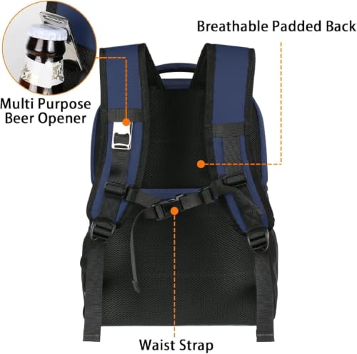 MATEIN Backpack Cooler 30 Litres with Capacity of up to 40 Cans, Thermal Backpack with Double Compartments, Lightweight and Anti-Leak Insulated Bag for Beach, Camping and Hiking, Blue