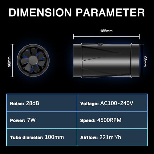 Aygrochy 100mm Adjustable Suction Fan with EC Motor 221m³/h Extractor for Winter Gardens, Marquees, Basements, Garages, Kitchen