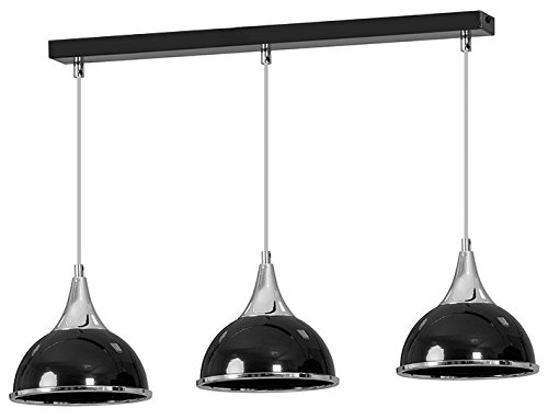 Pendant Ceiling 3 Lights Black Gloss Chrome Finish Lampshade