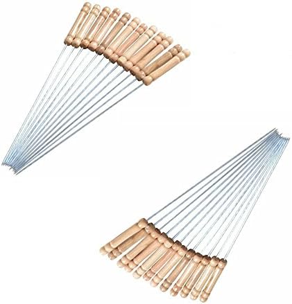 Barbecue Skewers,Wooden Handle Marshmallow Roasting Sticks ,Meat Hot Dog Fork for BBQ Camping Cookware Campfire Grill Cooking Camping Picnic, Stainless Steel,12 inches, 24pcs