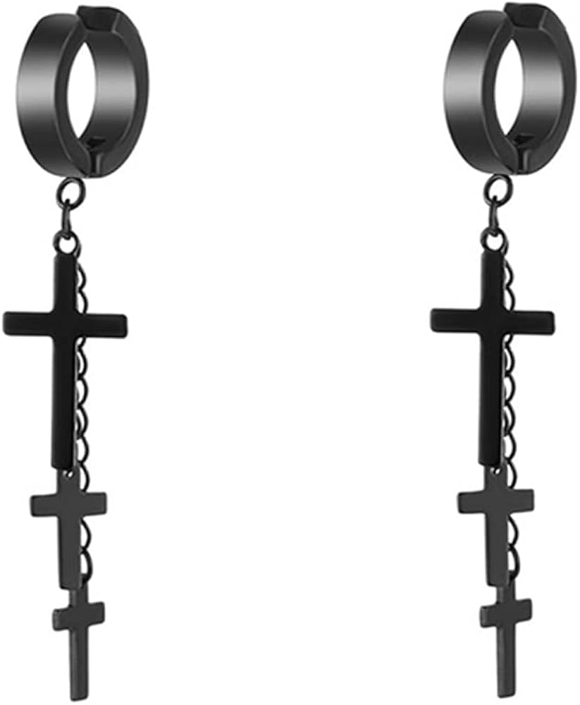 1 Pairs Cross Dangle Earrings for Men and Women Black Multi