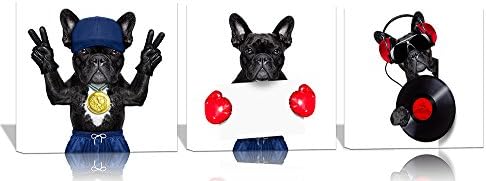 The Melody Art - Cartoon Dogs Modern Decor 3 Panels Stretched and Framed Animal Giclee Prints Artwork Pictures Paintings on Canvas Wall Art for Living Room Bedroom Home Decorations, 16 x 16 Inch