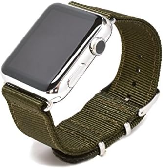 Nato Skull 38mm Apple Watch Band in Military Green Ballistic Nylon with Stainless Steel Metal Clasp (Connector Included)