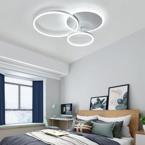MOUNM Bedroom Chandelier, LED Ceiling Light Dimmable 3000K-6000K Aluminium, 54W 5400lm, for Bedroom, Living Room, Living Room, with Remote Control, Three Circles