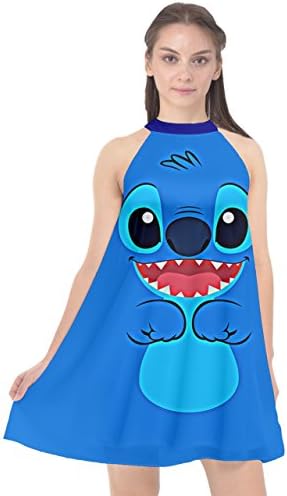 QC Women's Lilo Stitch Halter Neckline Chiffon Dress (XL)