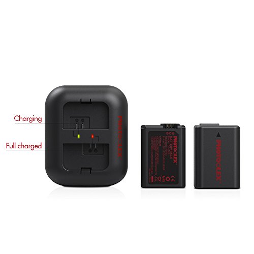NP-FW50 Camera Battery Photoolex 2 Pack 1150mAh Power Battery and Dual USB Battery Charger Compatible for Sony A6000/A6300/A6500 NEX-3/5/6/7 SLT-A33/37 Alpha 7/7R/7S DSC-RX10/ILCE-6300/5000/5100/6000