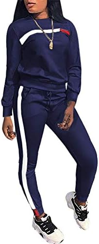 Women 2 Piece Outfits Tracksuit Sets Color Block Full Zip Long Sleeve Hoodie and Long Pant