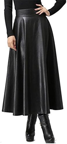 Women's Faux Leather Pencil Skirt Below Knee Skirt Midi Bodycon Skirt