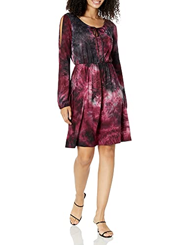 Star Vixen Women's Long Slit and Tacked Sleeve Elastic Waist Keyhole Tiefront I…