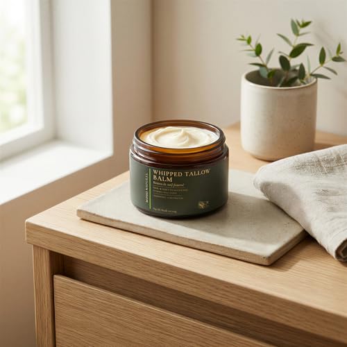 Whipped Beef Tallow Moisturizer - 100% Grass-Fed Tallow Face Balm with Honey, Jojoba Oil, Olive Oil & Sweet Almond Oil - Unscented - 120ml/4oz