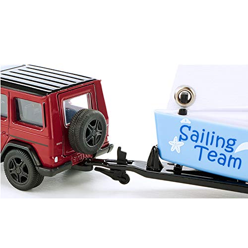 siku 2564, Mercedes-AMG G65 mit Segelboot, 1:50, Metall/Kunststoff, Rot/Blau, Inkl. Trailer aus Metall, Viele Spielfunktionen – Bild 3