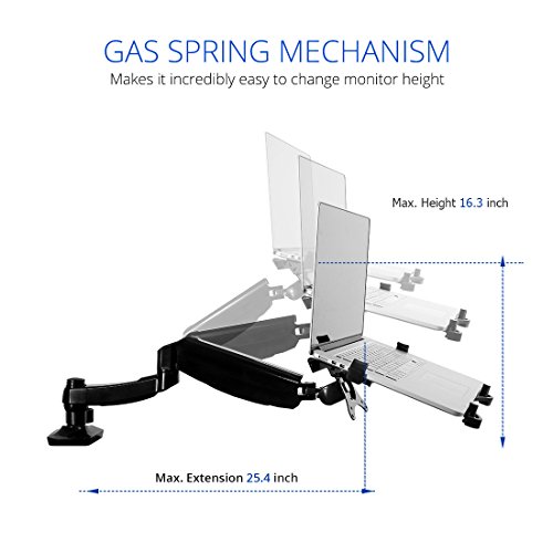 2 in 1 FLEXIMOUNTS L01 Laptop Desk Mount for 11-17.3 inch laptop with Notebook tray or 10-27 inch computer monitor with Swivel Gas Spring arm,With Clamp or Grommet Desktop Support - Thumbnail 3