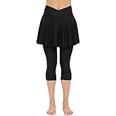 Micosuza Women's Swim Capris Leggings with Skirt Sun Protection Modest Cross High Waist Skirted Swim Pants