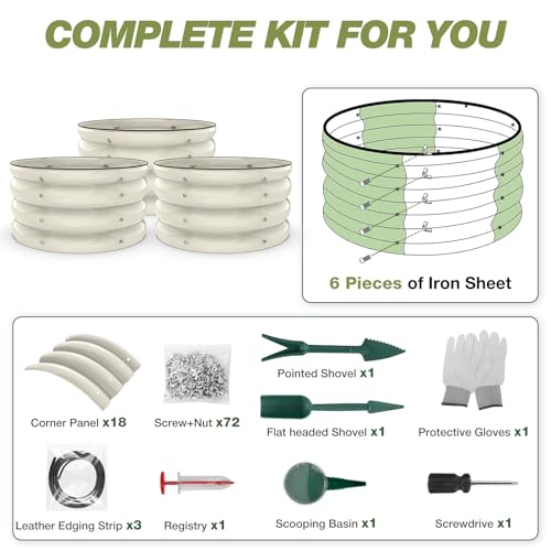SHALL Kit de 3 piezas (61 cm x 28,8 cm) para jardinera elevada redonda, ideal para exteriores con bordes de seguridad, fácil de montar y apta para flores y frutas.
