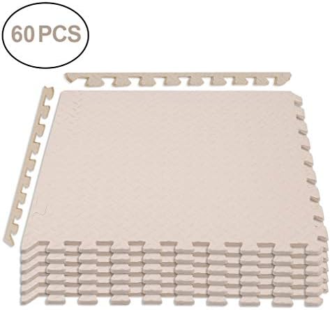 ROBINCURE 60 Pack, 24" x 24", 3/8" Thick Foam Mat Floor Tiles, Interlocking EVA Foam Padding Beige