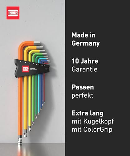 INBUS® 70273 Winkelschraubendreher Set 9tlg, 1.5–10mm, mit ColorGrip bunt & Kugelkopf — Made in Germany thumbnail 2