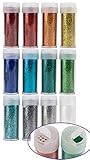 Glitter 12 Pack Assorted Colors Glitter Shakers for Arts and Crafts, Projects, Slime, Extra Fine Powder Glitter