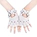 JISEN Sexy Women Punk rivets Belt Up Half Finger PU Leather Performance Gloves White