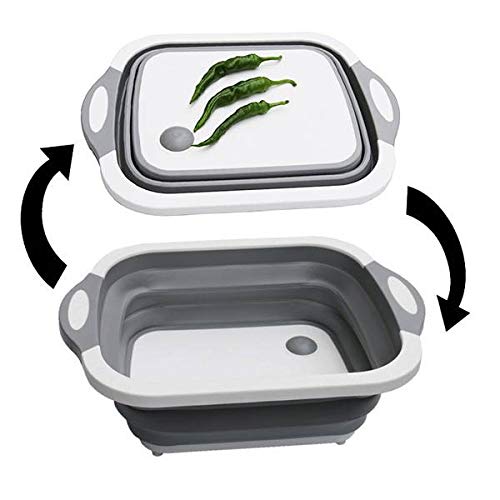 Collapsible Cutting Board with Dish Tub | Basket with Draining Plug | Collapsible Colander and Dish Sink Tub Storage Basket - 3 in 1 Multifunction Kitchen Kit - Thumbnail 5