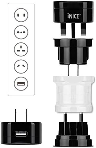 Worldwide Travel Chargers iNiCE Wall Plug Adapter US EU UK AU USB Power Adapter for iPhone, Android, Laptop All USB Devices - Surge Protection (4Parts Black)