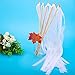 Whaline 30 Pack Ribbon Sticks Chromatic Silk Ribbon with Bells Fairy Stick Wish Wands for Wedding Party (White)