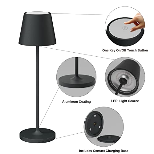 Klighten 2 x Dimmable LED Table Lamp, Rechargeable Warm Light 3000 K Aluminium Desk Lamp, H38 cm, White, IP54, with Charging Base Contact, for Indoor/Outdoor