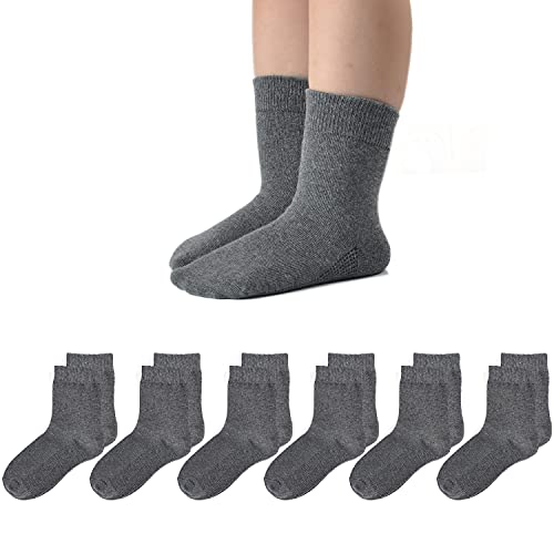 EPEIUS Seamless Socks for Girls Boys Thin Breathable School Uniform Socks Toddlers Cotton Crew Socks 3T-15 Years 6 Pack