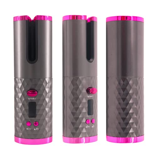 Cordless USB Rechargeable Adjustable Temperatures Anti-Tangle Wave Hair Curler Wand with Timer High Heat Fast Heating Salon Auto Rotating Ceramic Hair Curling for Hair Styling Anytime Anywhere