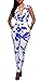 Mr.Seven Beaumode Womens Sleeveless Deep V-Neck Floral Printed Long Pants Jumpsuits Rompers (XL, Blue)
