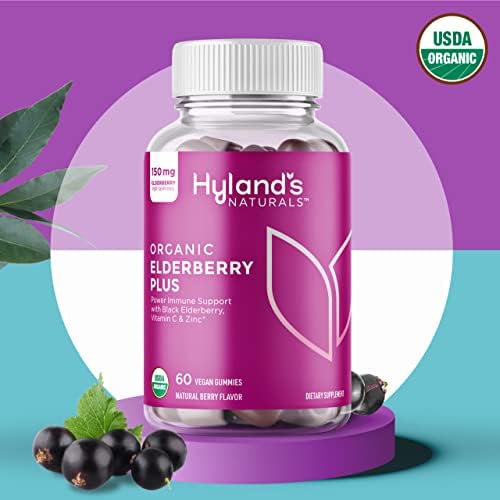 HYLAND’S ORGANIC ELDERBERRY PLUS GUMMIES, ORGANIC BLACK ELDERBERRY WITH ZINC AND VITAMIN C, IMMUNE SUPPORT SUPPLEMENT FOR ADULTS, 60 VEGAN GUMMIES (30 DAYS)