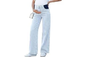 BLENCOT Maternity Jeans for Women High Waist Straight Leg Stretch Pregnancy Denim Pants with Pockets, S-XXL