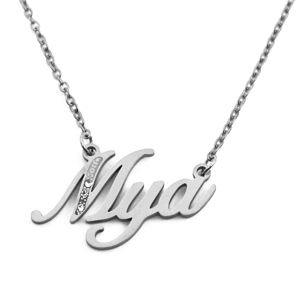 Kigu Name Necklace MYA - Silver Tone - Custom Name Necklace - Personalised Jewellery for Ladies- Customised Jewellery for Girls- Custom Pendant MYA