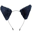 E-TING Cat Fox Long Fur Ears Hair Clip Headwear Headband Cosplay Halloween Costume Orecchiette (Dark Blue with Black Inside)