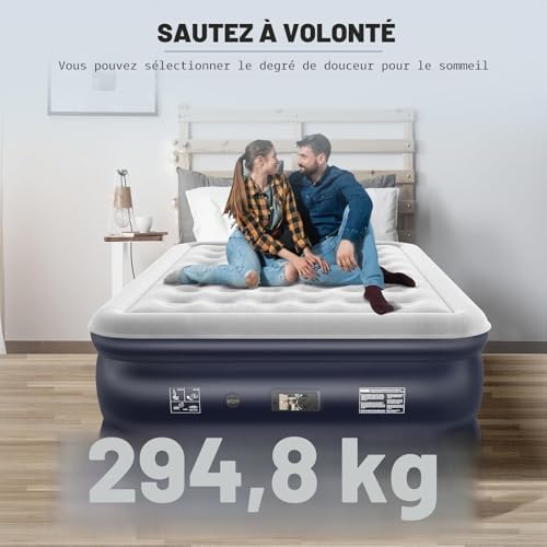 Matelas Gonflable 2 Personnes avec Pompe Intégrée 195x143x46cm