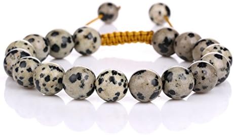 banshren 10mm Healing Stone Handmade Adjustable Round Dalmation Jasper Reiki Bead Beaded Bracelet