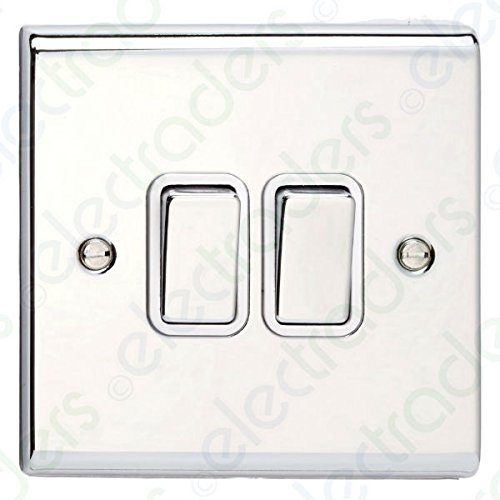 Deta SD1204CHW Light Switch 10 Amp 2 Gang 2 Way (Polished Chrome/White Insert)