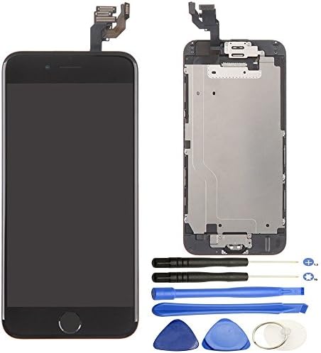 Repair Cracked iPhone 6 4.7 inch LCD Display Screen Touch Digitizer Full Assembly Replacement with Home Button+Front Facing Camera Proximity Sensor+Ear Speaker+Full Repair Tools, Black