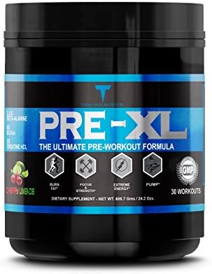 PRE-XL All In One Fat Burning Pre Workout Supplement with BCAAs, Creatine, Sustained Energy, Strength Boosters and More, 30 INSANE WORKOUTS, Cherry Limeade