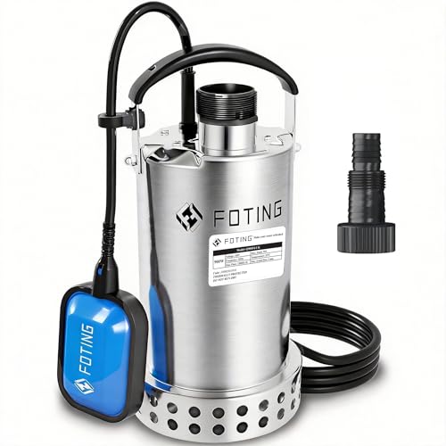 FOTING 900W Stainless Steel Submersible Water Pump with Float Switch, 13000 L/H Electric Sump Pump for Dirty/Clean Water, Portable Water Pump Drainage Pump for Garden Pond, Pools, Hot Tub, Ditches