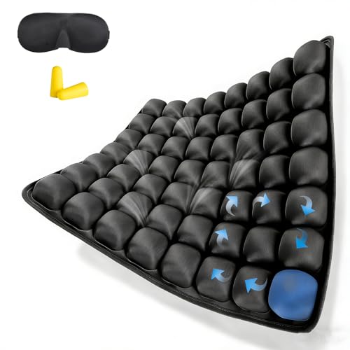 Air Cojin de Viaje,Cojín Asiento Aire Portátil ,Asiento Viaje Presión Alivio con Firmeza Ajustable,Diseñado para la Zona Del Coxis,Alivia la Ciática,Apto para Su Uso en Coches,Oficinas y Hogares