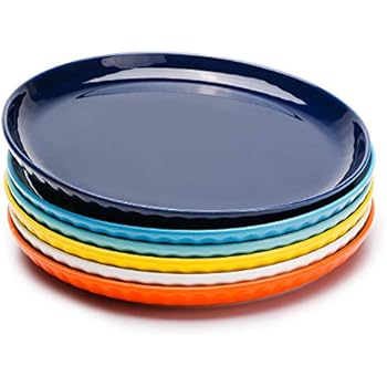 Sweese 156.002 Porcelain Fluted Dinner Plates - 10 Inch - Set of 6, Hot Assorted Colors