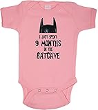 I Just Spent 9 Months In The Batcave Funny Batman Romper Onesie by BeeGeeTees® (New Born, Pink)
