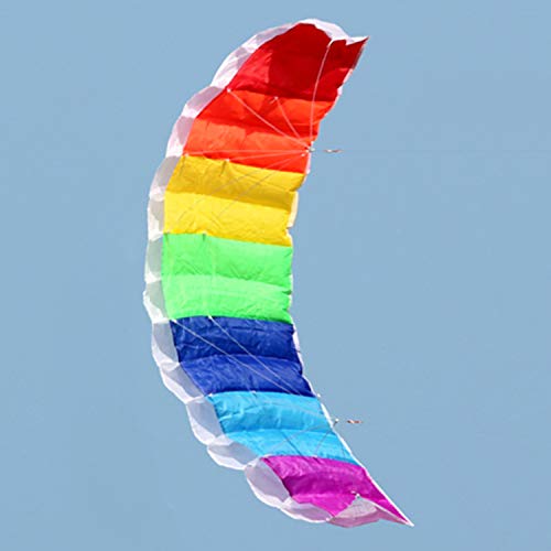 Cumtur Beach Kite,1.4m Rainbow Dual Line Kitesurfing Stunt Parachute Soft Parafoil Surfing Kite Sport Kite Outdoor Activity Beach Flying Kite