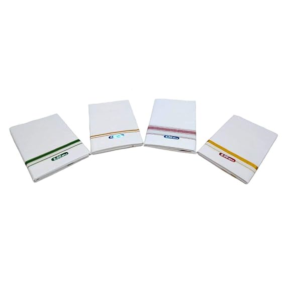 Cotton Cool Men's 100% Pure Cotton Dhoti White Colour 2.00 Mts Single Dhoti's (Pack of 4 Piece)