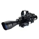 UUQ C4-12X50 Rifle Scope Dual Illuminated Reticle W/Green(RED) Laser Sight and 4 Tactical Holographic Dot Reflex Sight (12 Month Warranty)