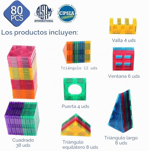 Magnetic Building Blocks for Kids 80 Pieces Educational Building Blocks 3D Magnets Kids Play Toys for Kids STEMS Creativity Montessori
