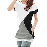 Allegra K Women's Boat Neck Batwing Sleeves Color Block Tunic Top