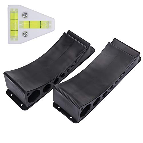 Homeon Wheels 2 Pack Camper Leveler Two Curved Levelers Two Blocks Two Non-Slip Mats One T Level for Trailers Campers, 35,000 lb Heavy Duty Leveler Tire Chocks for RV Camper Trailer Truck Motorhome