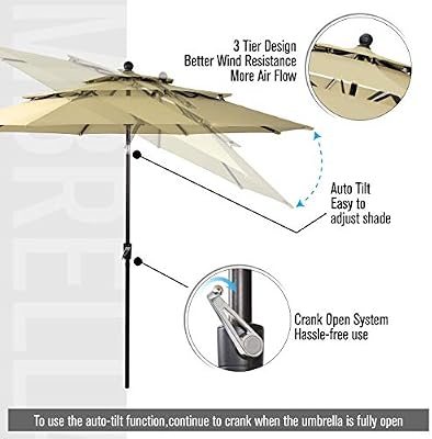 Amazon Com Phi Villa 10ft 3 Tier Auto Tilt Patio Umbrella Outdoor Double Vented Umbrella Beige Garden Outdoor